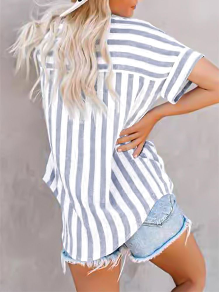 Cardigan a maniche corte con stampa a righe e colori a contrasto, casual e da pendolare, da donna_voghion.com