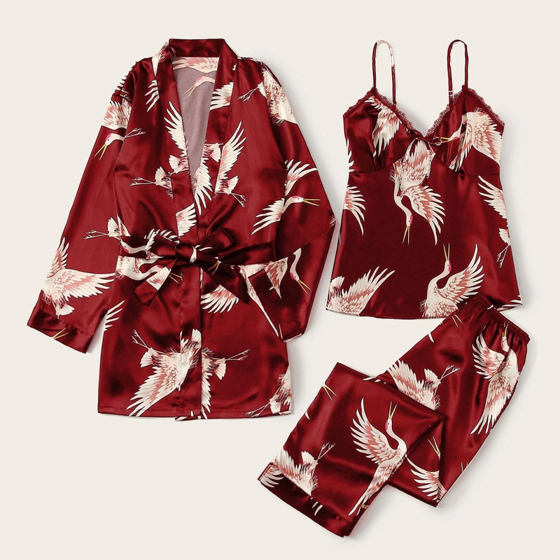 Sexy Unterwäsche für Damen mit Brust-Eisseide, dreiteiliger Pyjama, verführerische sexy Hosenträger_voghion.com