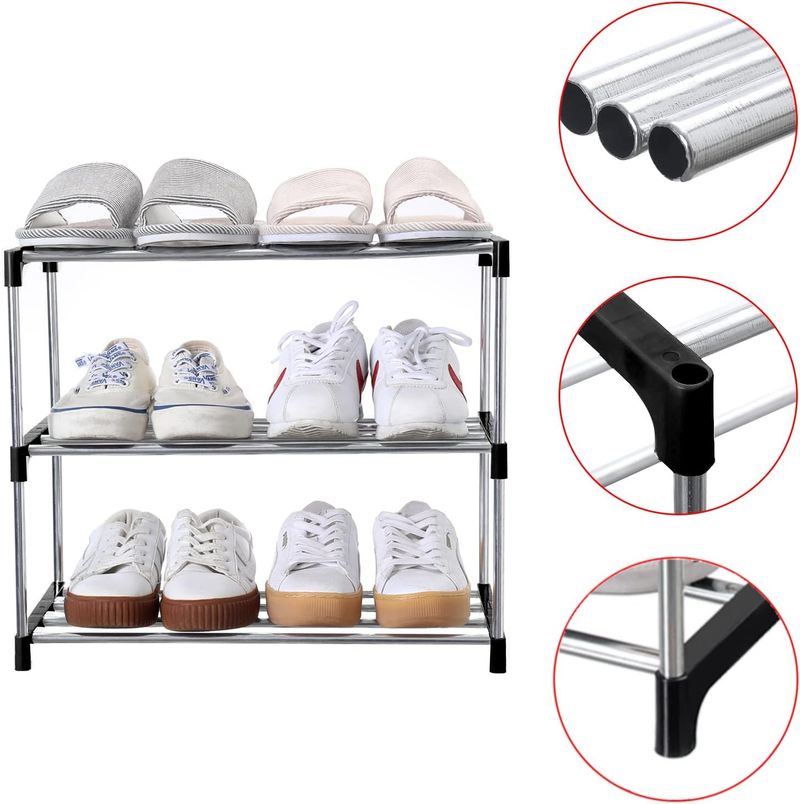 Jucaifu Stapelbares kleines Schuhregal, für Eingangsbereich, Flurschrank, platzsparende Aufbewahrung und Organisation (3-stöckig, schwarz)_voghion.com