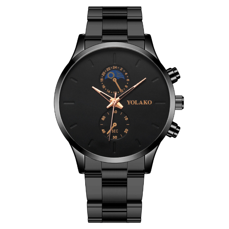 Montre à quartz Fashion Moon à deux cadrans pour homme avec bracelet en acier_voghion.com
