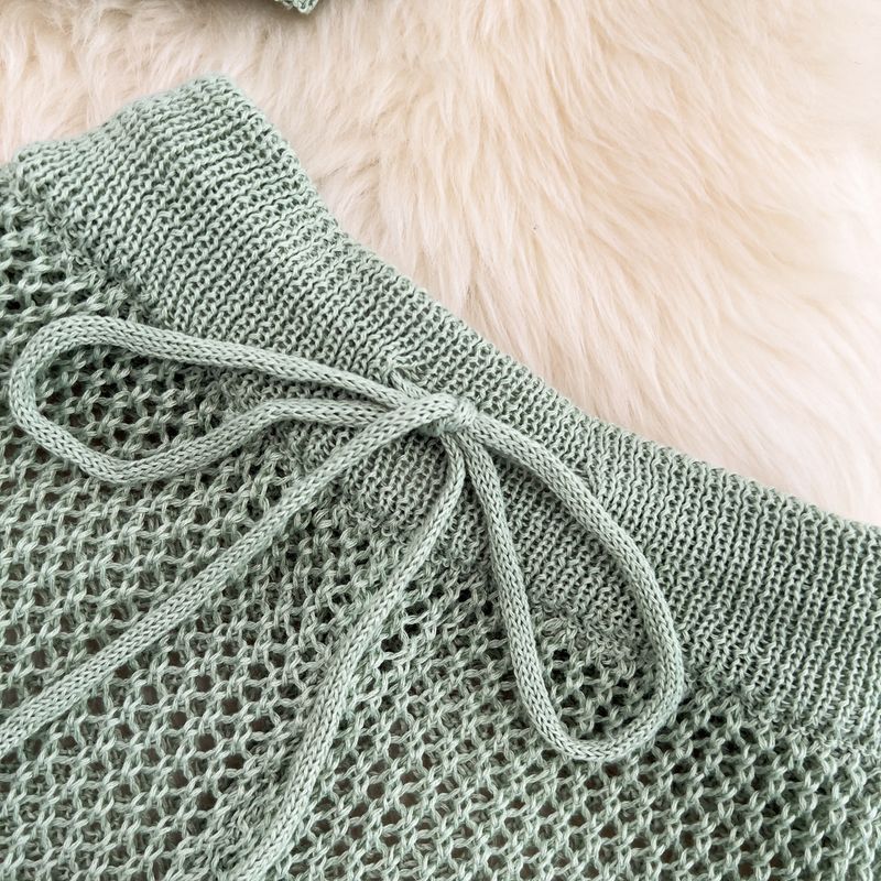 Ženska oblačila Praznična moda vroče dekle, poševni ovratnik, kratek top z odprtimi rameni, dvodelna obleka, visok pas, votle pletene pajkice, poletje_voghion.com