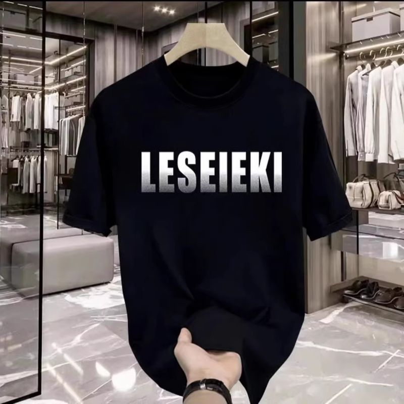 Maglietta estiva da uomo con stampa di lettere, marchio americano di moda, in cotone, a maniche corte, ampia e casual coreana, con scollo rotondo e mezza manica._voghion.com