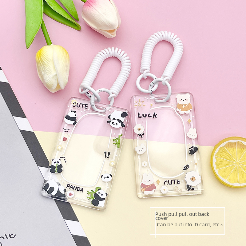 ins Cute Cartoon Simple Transparent Card Set Campus Bus Meal Card Factory Brand Work Permit Protective Cover Hard Shell Brand_voghion.com