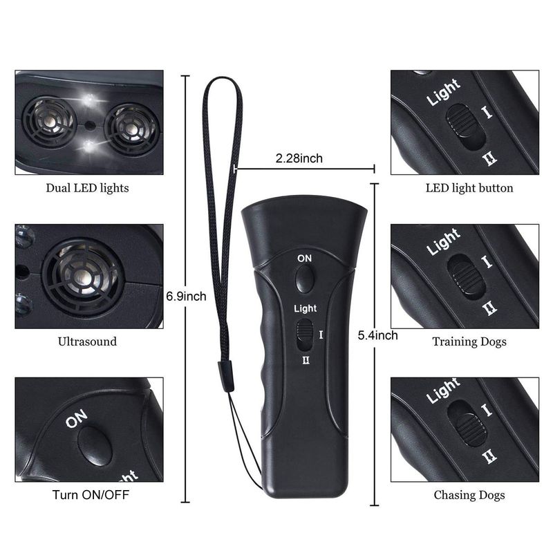Guangying Ultrasonic Dog Repeller Powerful Frequency Super Bright LED Black Double-head Control ABS Anti-Barking Pet Dog Repeller For Puppy_voghion.com