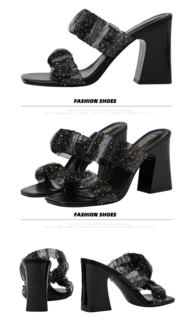 Décolleté da donna stile sexy punta quadrata punta aperta tacco spesso tacchi alti con pois trasparenti per le donne da indossare sandali e pantofole esterni_voghion.com