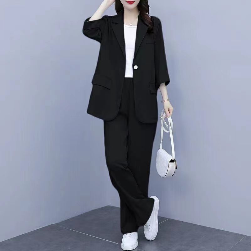 Women's Clothing Large Size Spring And Summer New Fashionable Small Suit Thin Jacket Leisure Loose Slim Two Piece Suit_voghion.com