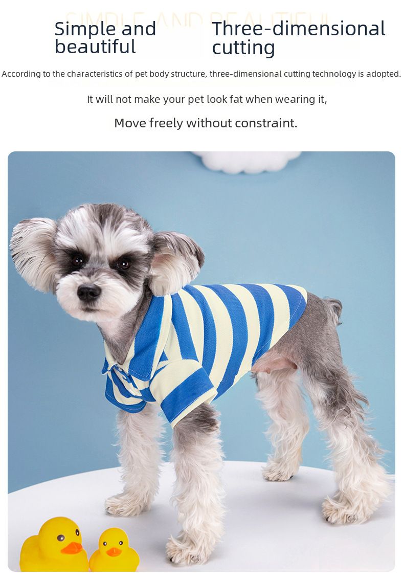 2023 Nya Hund Vår- och Sommarpolotröja Randig Pärlhalsband Elastisk T-shirt Katt Randiga Kläder_voghion.com