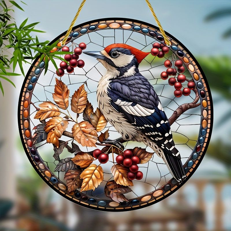 Woodpecker Suncatcher - 8" Nature-inspired Acrylic Art. Rustic Charm Decor For Garden Walls Or Birdwatcher's Treasured Gift._voghion.com