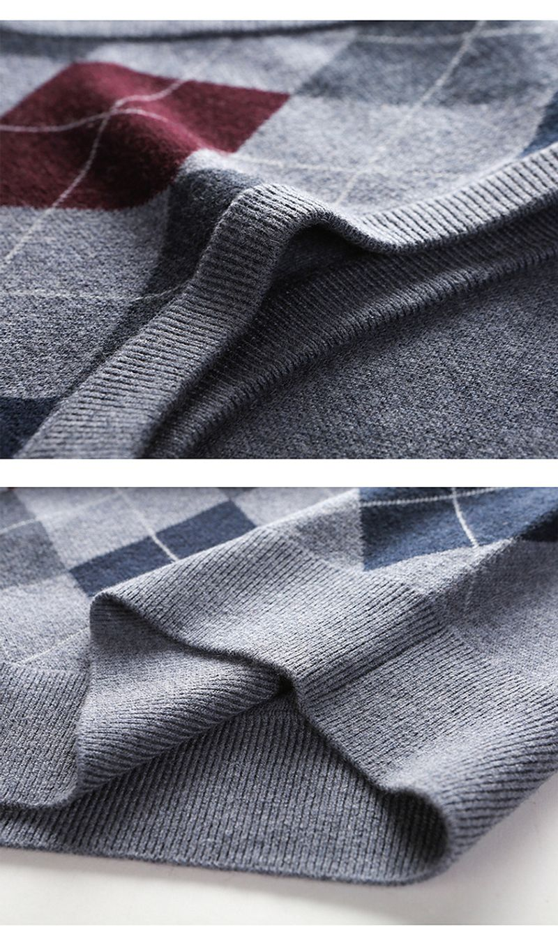 Novo outono designer de moda marca argyle pulôver diamante camisola com decote em v malha colete 6% lã sem mangas roupas masculinas casuais_voghion.com