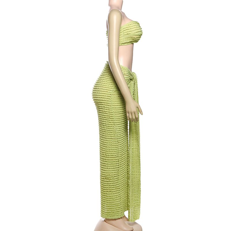 Ropa de mujer, primavera y verano, nueva moda, top de tubo sexy, chaleco de color sólido, ajustado, ombligo expuesto, falda larga con cordones, traje_voghion.com