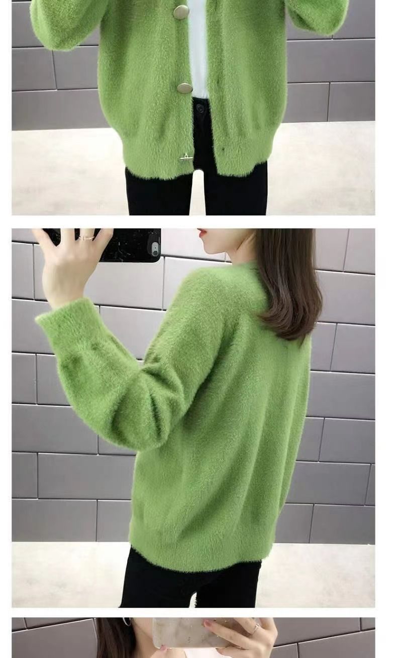 Ropa de mujer Otoño e Invierno Nueva versión Suéter de punto de lana de visón de imitación Tops exteriores sueltos cortos para mujer_voghion.com