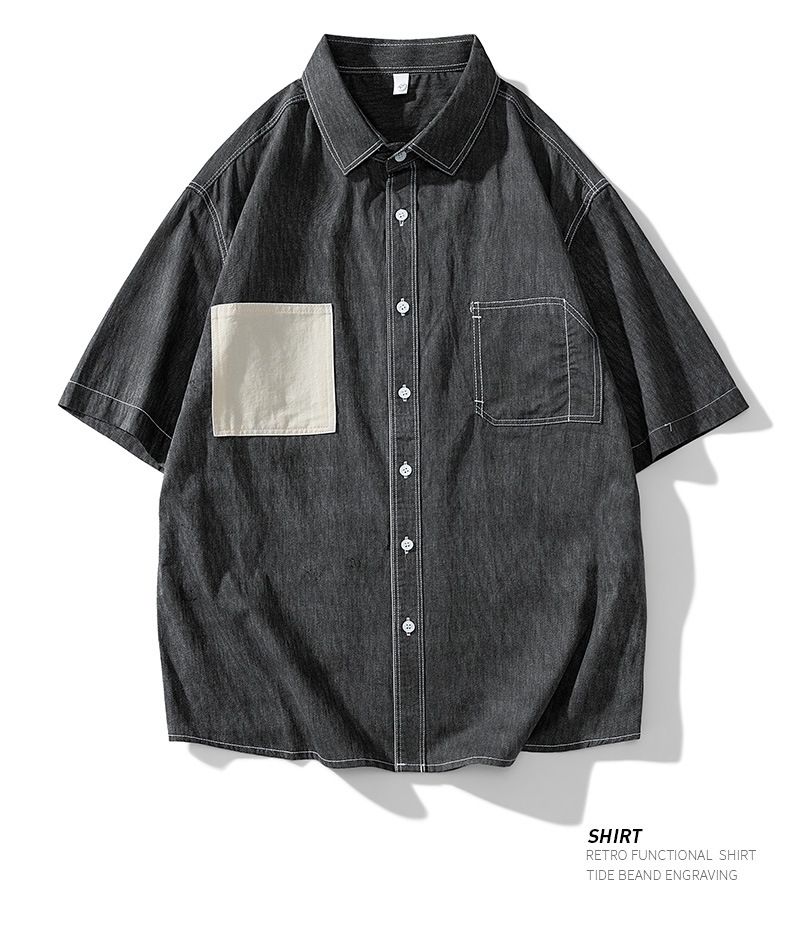 Camicia a maniche corte in denim di cotone, estiva, da uomo, nuova moda, indossabile, retrò, lavata, tendenza_voghion.com