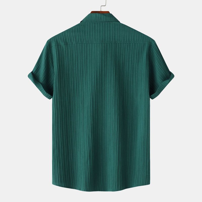 Goods 2024 summer new solid color lapel short sleeved shirt men's_voghion.com