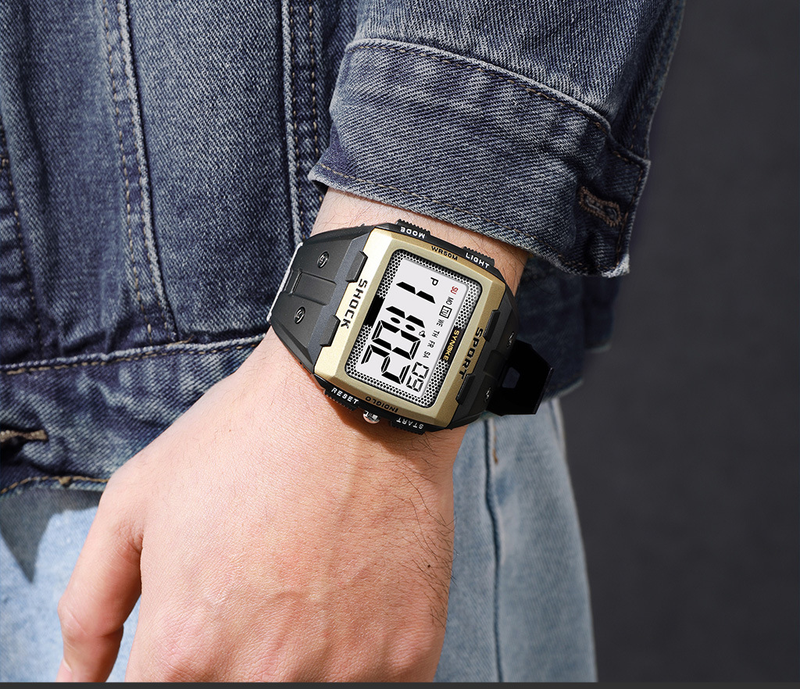 Large Screen Square Outdoor Sports Watch For Men - Waterproof, Shockproof, LED Backlight, Stopwatch, Alarm, Perfect For Running, Camping, Hiking_voghion.com