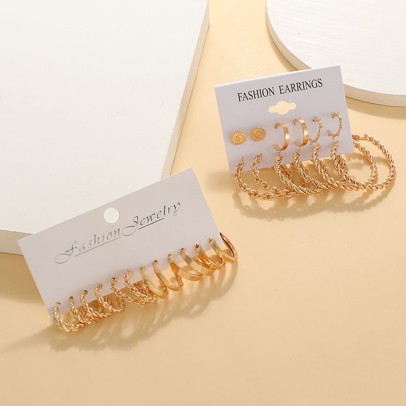 Embedded Pearl Geometry Damörhängen Franska guldörhängen Örhängen Set 6-delat set_voghion.com