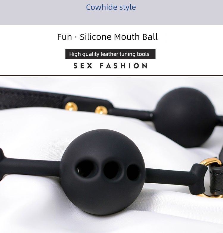 Palla bavaglio in silicone per la bocca, di piccole dimensioni, per uomini, in stile pelle di mucca di alta qualità, con fori, anti-vomito, divertimento in camera_voghion.com