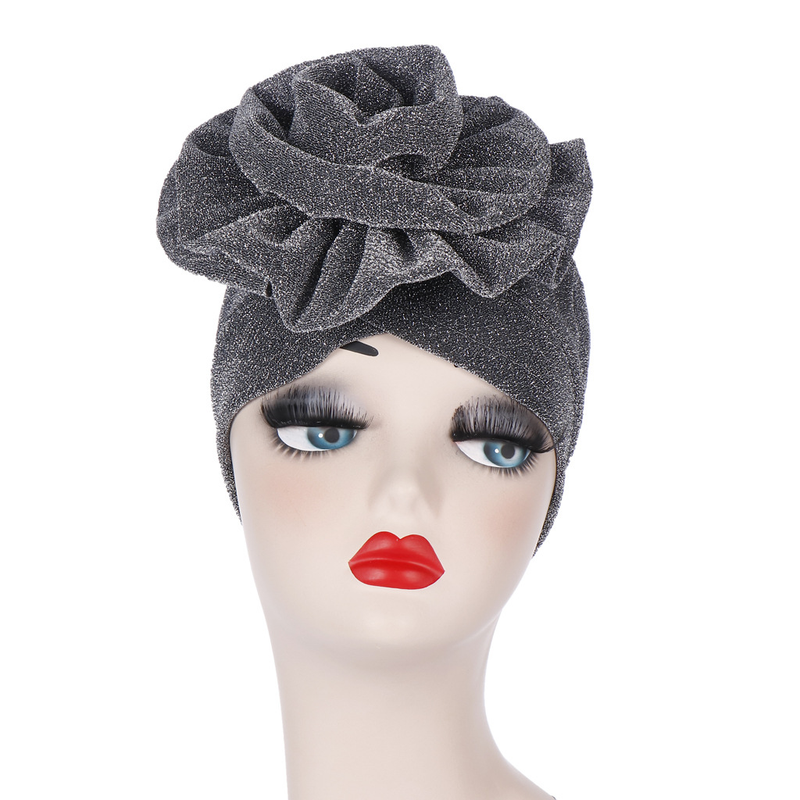 Bright Silk Flower Turban Hat Extra Large Flower Turban Hat Muslim Hidden Hair Baotou Hat_voghion.com