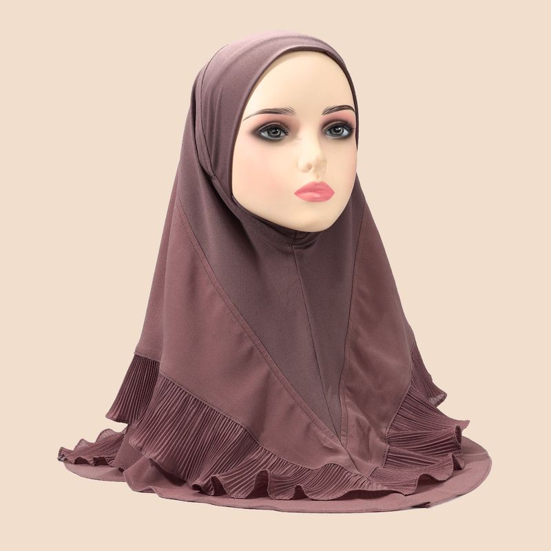 Women's Hijab solid color women's pullover headscarf crystal linen chiffon double layer ruffled scarf comfortable and breathable_voghion.com