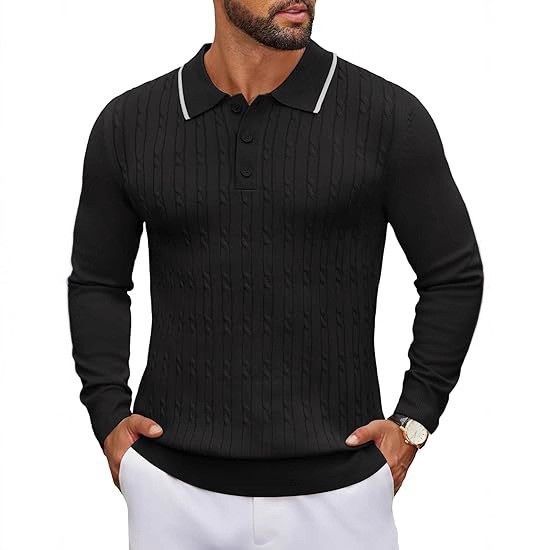Men’s Textured Knit Sweater – Autumn Loose-Fit Crewneck Pullover With Jacquard Pattern (S-XXL, Moisture-Wicking, Black/Brown/Green, Business Casual)_voghion.com