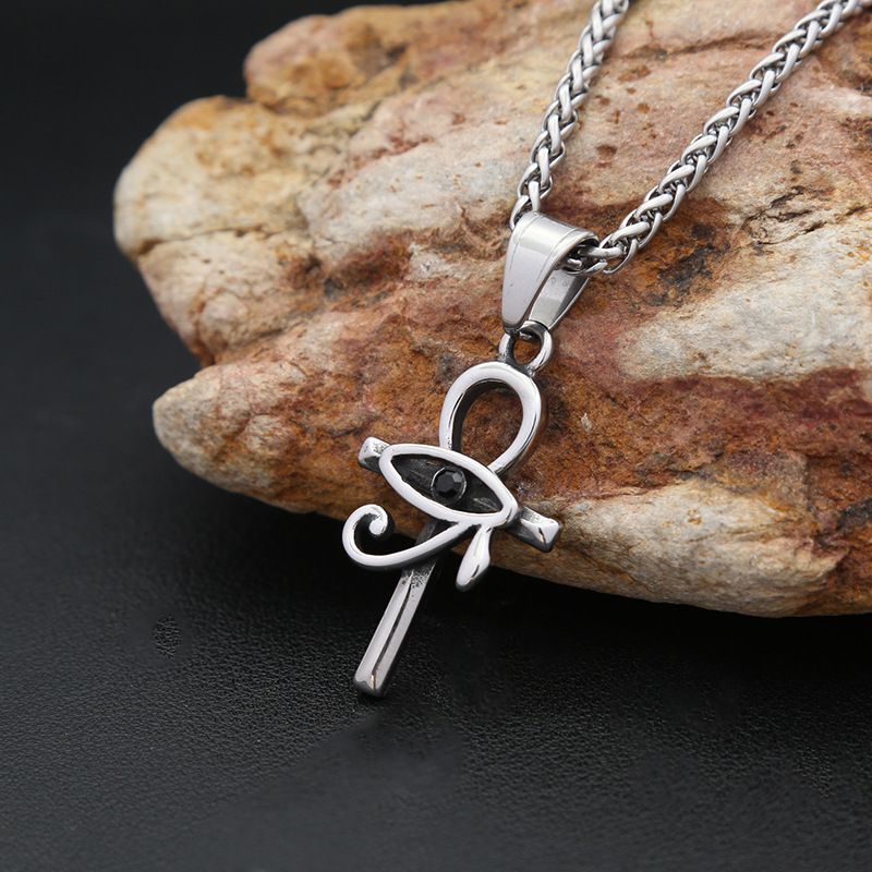 Collana con ciondolo a croce Ankh in acciaio inossidabile con occhio di Horus in titanio personalizzato, antica egizia_voghion.com