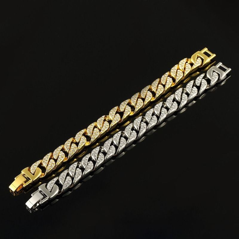 Hip Hop Men's Diamond-Encrusted Cuban Hiphop Cool Clubbing Nightclub Punk Gold Bracelet Jewelry_voghion.com