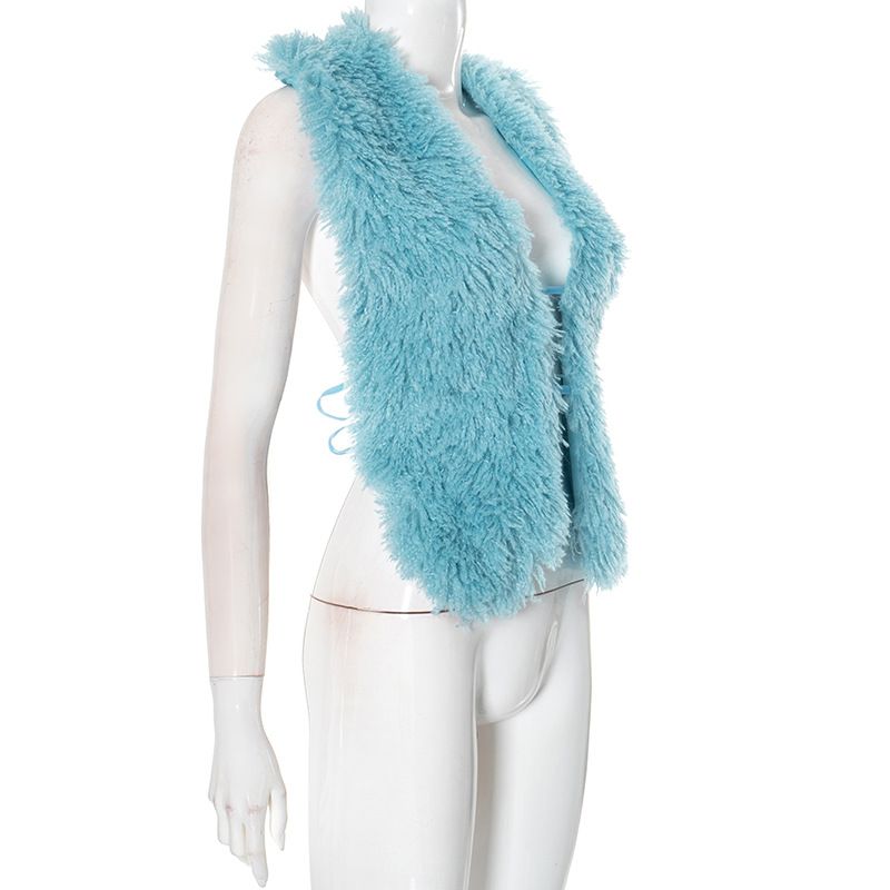 D24TP617 stile 2025 nuovo gilet da ragazza piccante autunno e inverno sexy grande collo di pelliccia senza schienale appeso al collo_voghion.com