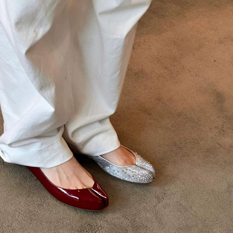 Sheepskin Version~French Red Genuine Leather Split Toe For Women's Spring New Soft Soled Mary Jane Single Ballet Flat_voghion.com