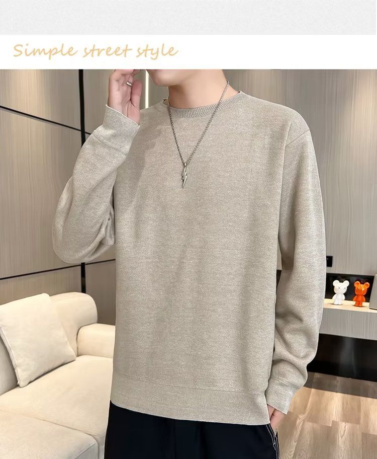 Abbigliamento maschile Maglione girocollo in velluto monopezzo autunnale e invernale da uomo, camicia con fondo foderato in pile spesso da uomo, 2024, nuovo top caldo tutto-fiammifero alla moda_voghion.com