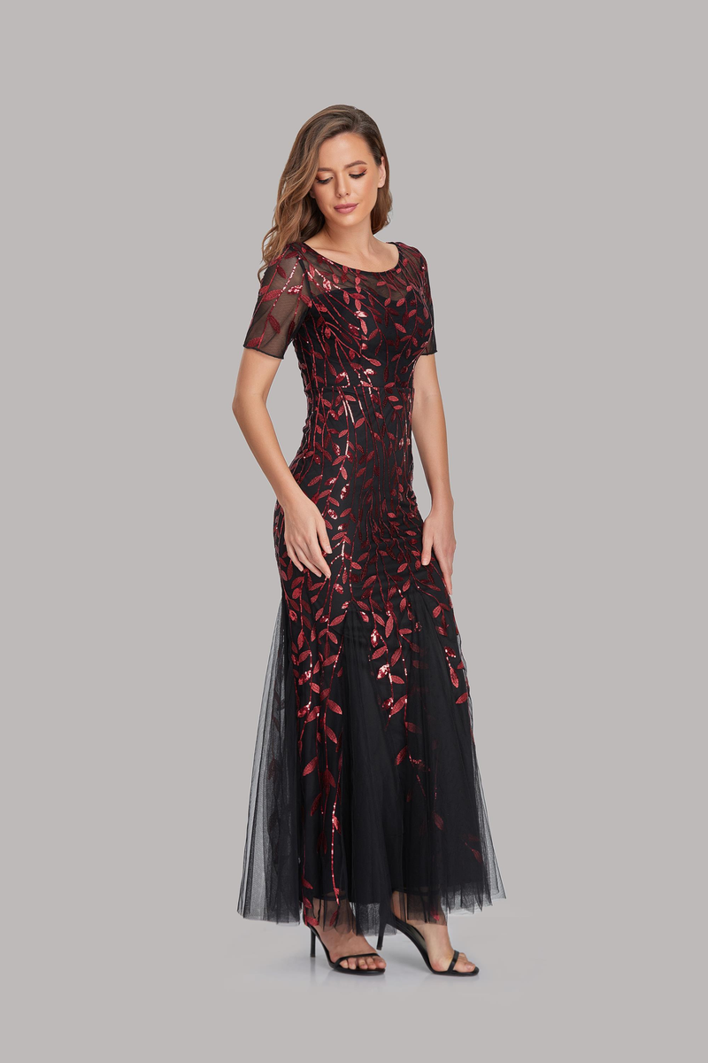 Plus Size Evening Dresses Mermaid O Neck Short Sleeve Lace Appliques Tulle Long Party Gown Robe Soiree Sexy Formal Dress Vestido_voghion.com