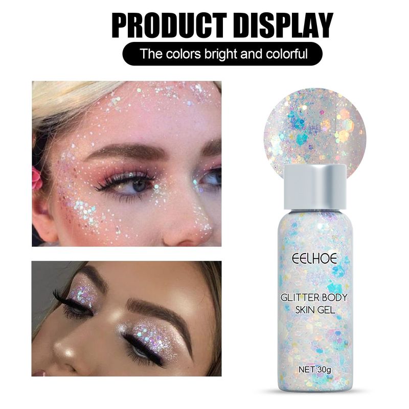 EELHOE Glitzer-Lidschatten-Gel, funkelnd, auffällig, Party-Make-up, glänzend, zart, hautfreundlich, Ganzkörper-Dekoration_voghion.com