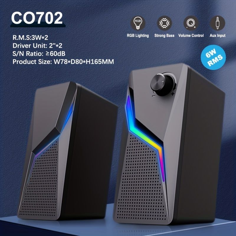 Haut-parleurs de jeu pour ordinateur, boîte à son pour ordinateur, Microphone stéréo Hifi, filaire Usb, avec éclairage Led Rgb, basses fortes, haut-parleur 2.0_voghion.com