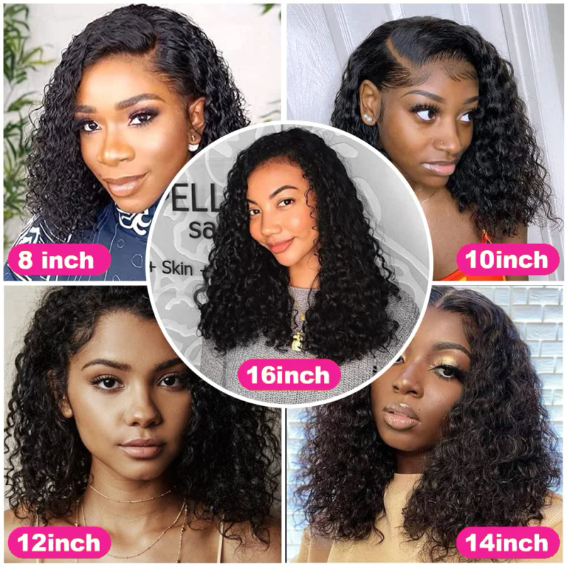 Peruansk Remy Dypbølget Ekte Hår Kort Bob Lace Frontal Parykk_voghion.com