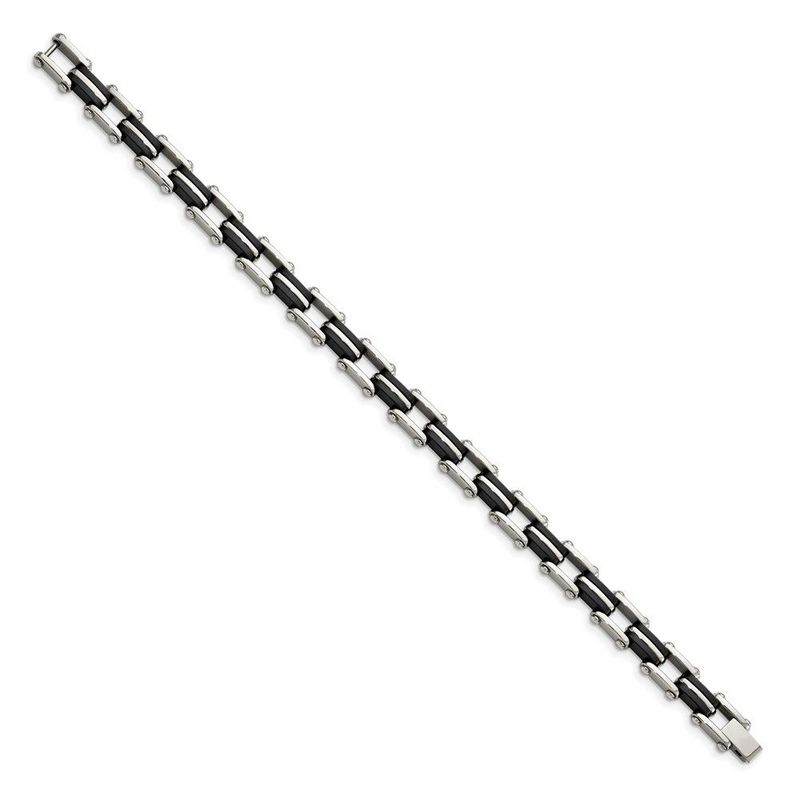 Chisel Stainless Steel Polished With Black Rubber 8.75 Inch Link Bracelet_voghion.com
