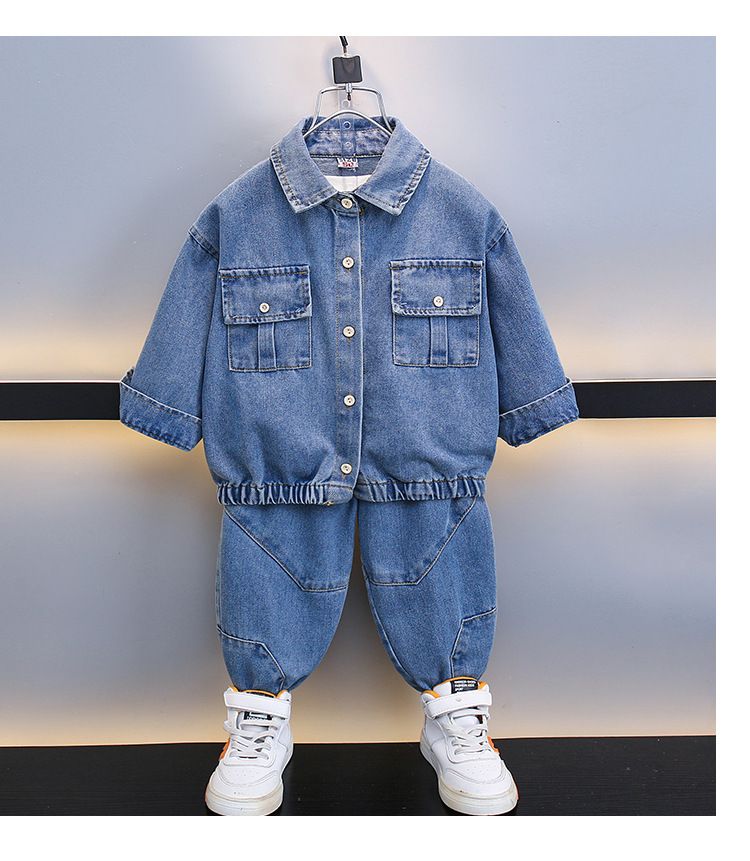 Kid's Clothing Boys Spring and Autumn solid color denim suit 2024 trendy boys casual two piece suits for small and medium sized children's clothing_voghion.com