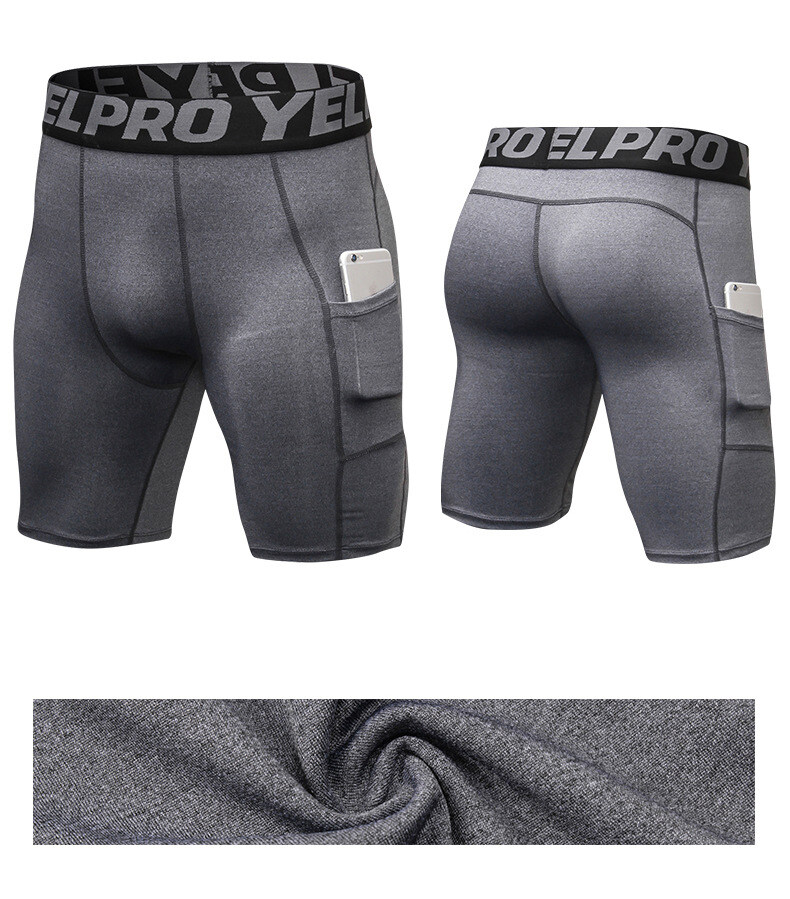 Short de Compression élastique pour hommes, collant d'été, de musculation, de sport, de course à pied, à séchage rapide, avec poches_voghion.com