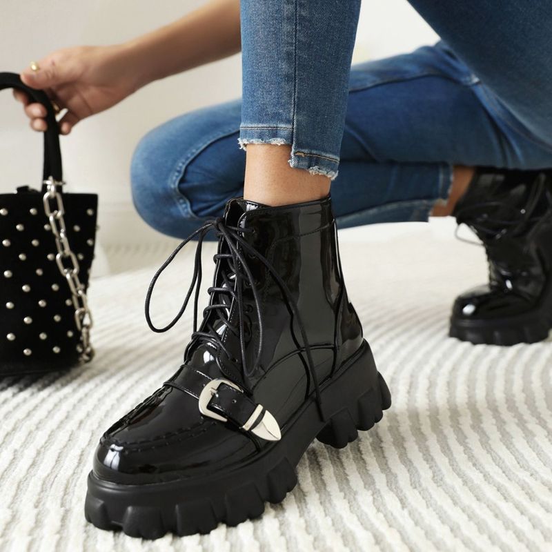 Architectural Sole Ankle Boots, Women's Buckle & Chain Detail Shoes, Extended Sizes Fashion Boots_voghion.com