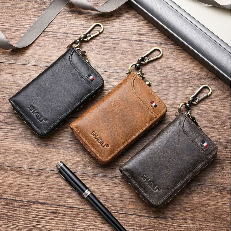 Car Genuine Leather Home Protector Cover Access Card Key Case Multi-Card Slot Wallet_voghion.com