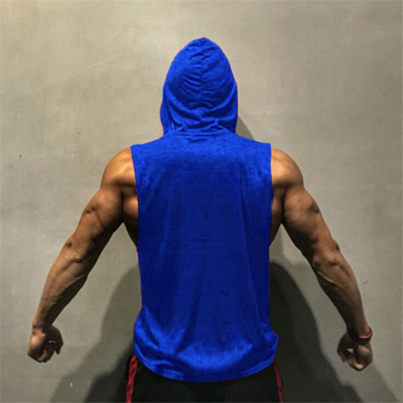 Sommer-Herren-Bodybuilding-Fitness-Unterhemd mit Kapuze, Sportweste, lockeres Hürdentraining, ärmelloses Oberteil_voghion.com