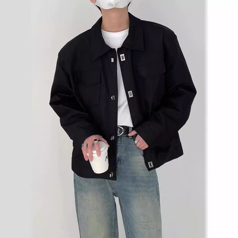 Jachetă de primăvară și toamnă cu cataramă metalică, cu un aspect de înaltă calitate, stil matur simplu și ușor, potrivită pentru o jachetă casual și cu umeri lejeri_voghion.com