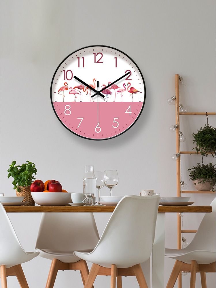 Yipula 6634 Flamingo Pink Love Wall Watch Silent Sweep Second Quartz Clock_voghion.com