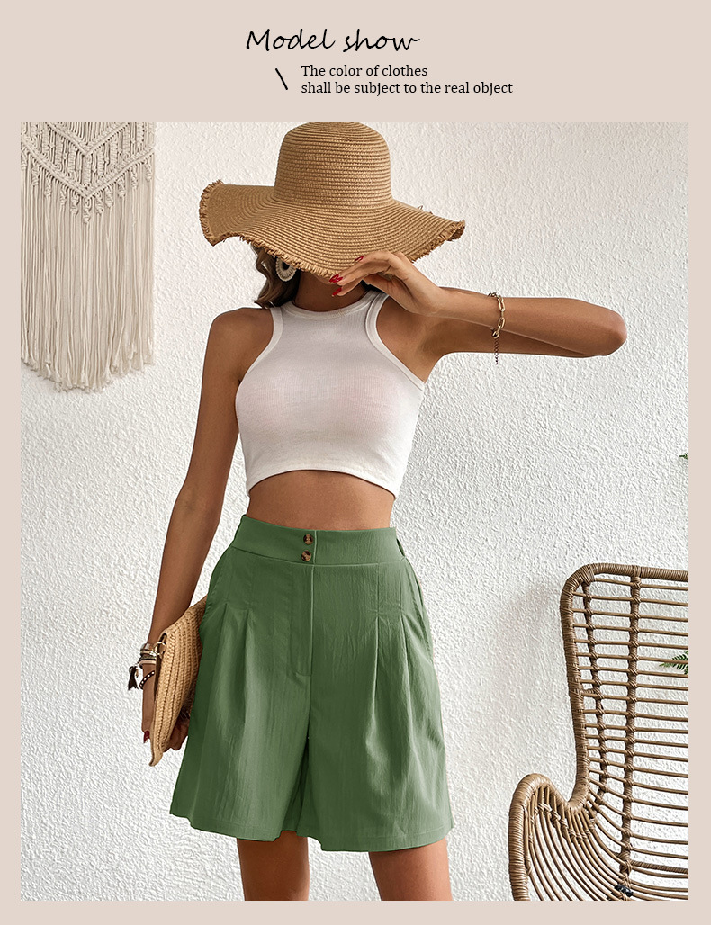 Short de poche taille haute de couleur unie_voghion.com