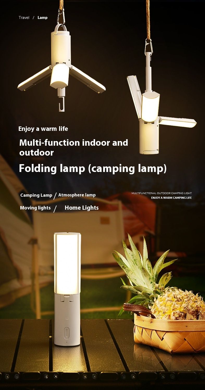 Multifunctionele opvouwbare tent voor buiten, sfeerverlichting voor studentenhuisvesting, draagbare hangende kampeerlantaarn_voghion.com