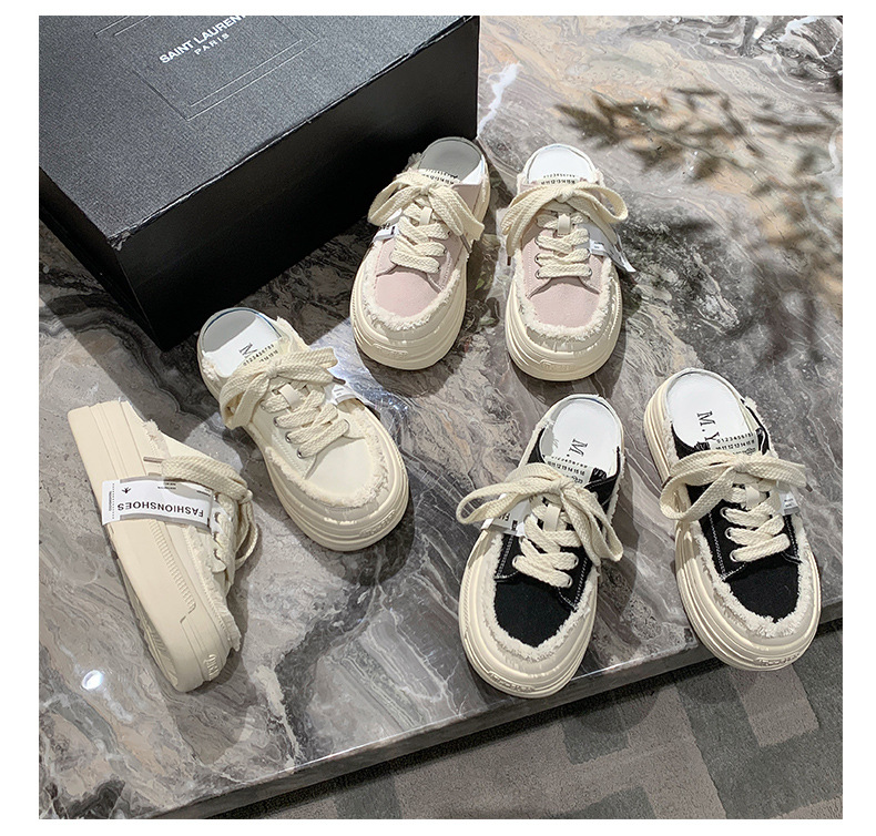 Baotou Semi-trail Canvas Shoes Women 2023 New Summer Net Red Slip-on Lazy shoes thick-soled heightened beggar shoes_voghion.com