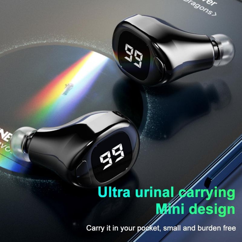 F6 Auricolare Bluetooth Mini Invisible Ear Business Display digitale Auricolare (Nero)_voghion.com