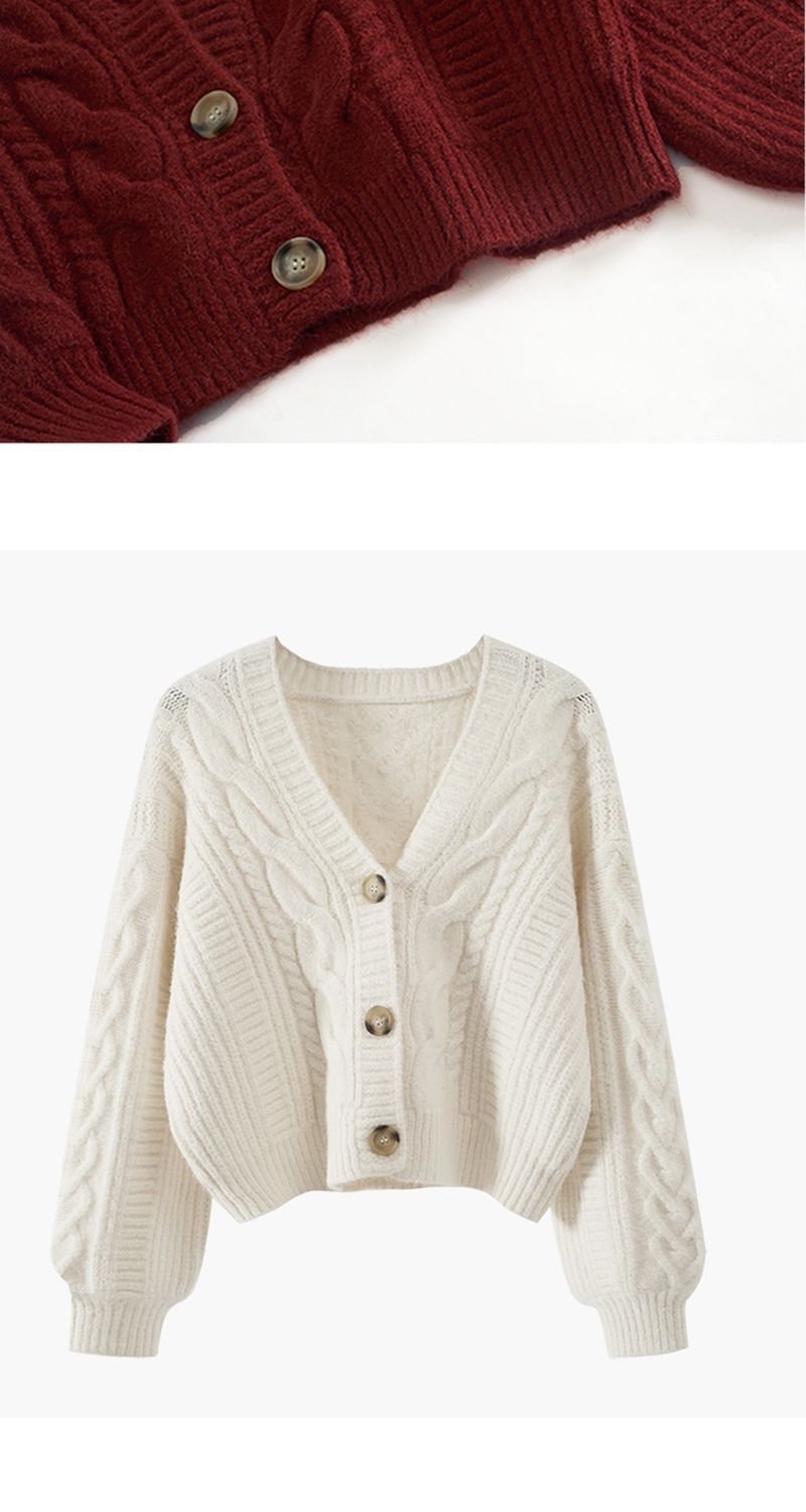 Maglione con scollo a V da donna, stile casual, autunno e inverno, 2024, nuovi top, cardigan corto retrò_voghion.com