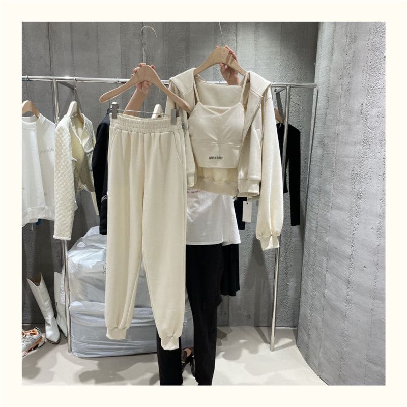 Leisure Sports Suit For Women Autumn 2024 Version New Long Sleeved Hooded Jacket, Stylish Vest Three Piece Set_voghion.com