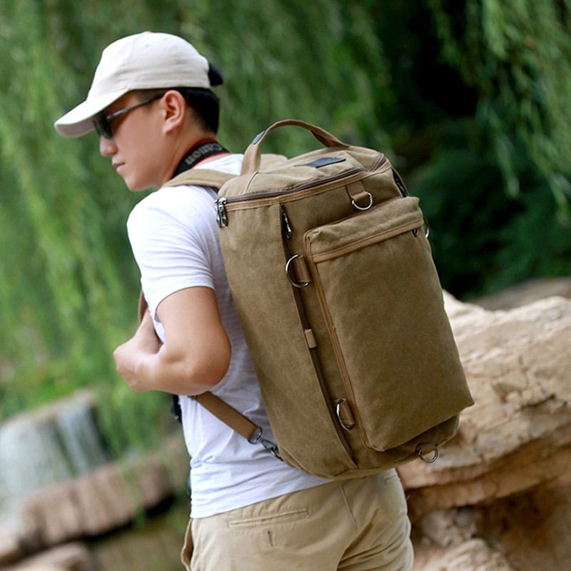Zaino in tela LazyZoom, nuovo zaino da uomo con doppia tracolla, borsa a secchiello alla moda per esterni e doppio uso_voghion.com