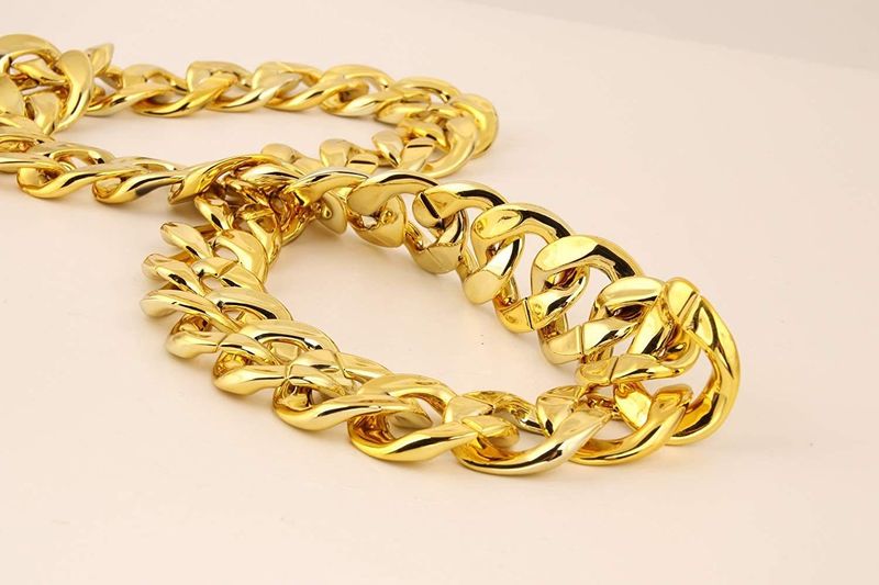 Hip Hop Exaggerated Large Chain Plastic Simulation Gold Necklace Personalized Performance Props,Street Art,Rapper,Cool And Personalized,No Fade_voghion.com