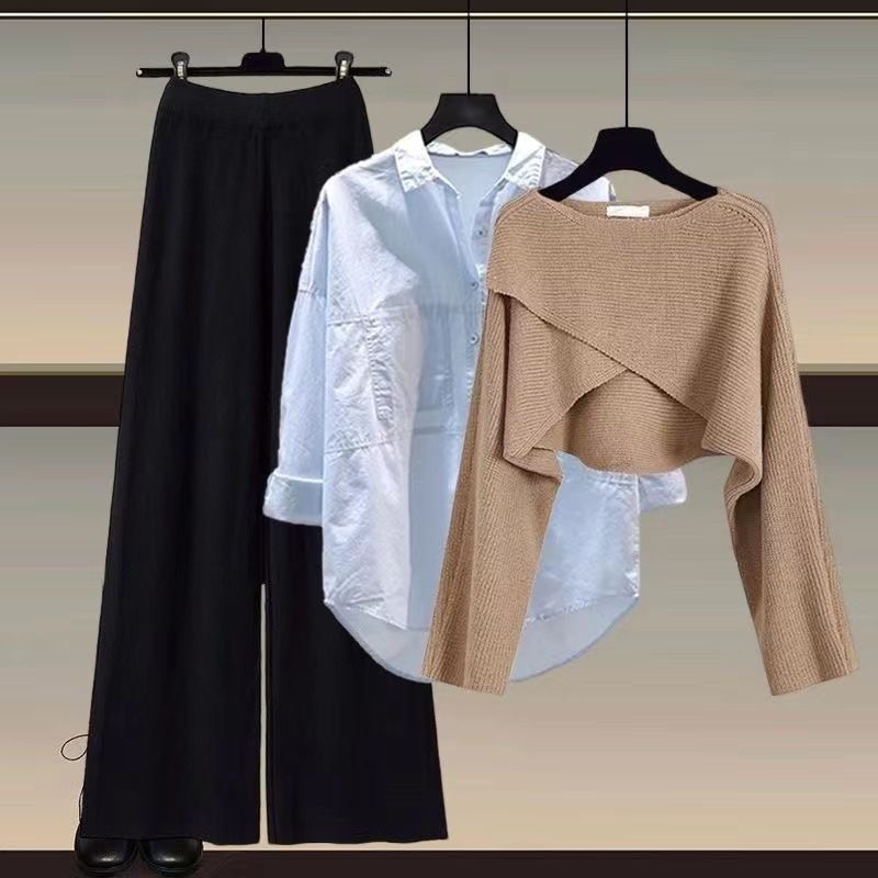 Dameskleding Gebreide trui, shirt, wijde pijpen, driedelig pak_voghion.com