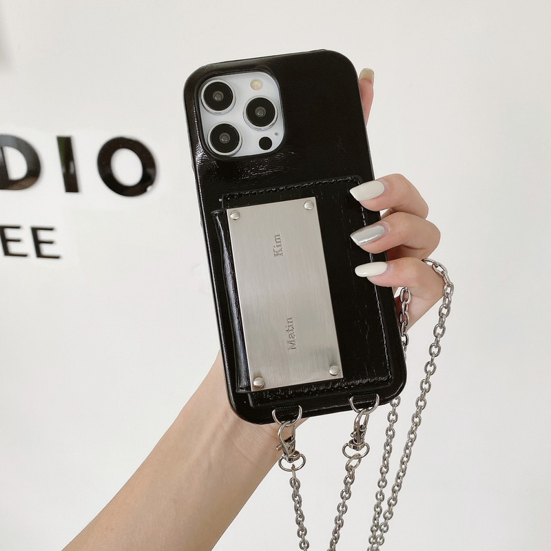 Mobile phone case suitable for iPhone15 mobile phone case Apple 14promax diagonal card holder silver wrinkle mobile phone_voghion.com